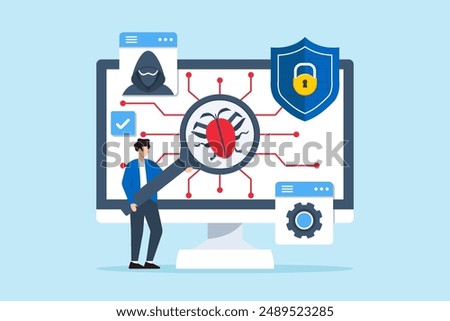Flat illustration of man performing penetration testing ethical hacking and improving security