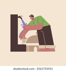 Flat Illustration of a Man Performing Wudu Islamic Ritual Purification