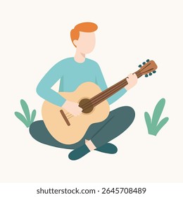 Ilustração plana Homem Tocando Violão Atividade de Lazer ao Ar Livre
