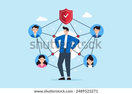 Flat illustration of man protecting against social engineering data security and network safety