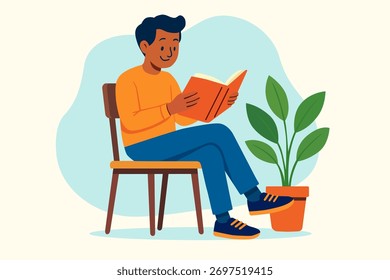 Flache Illustration eines Menschen, der ein Buch liest