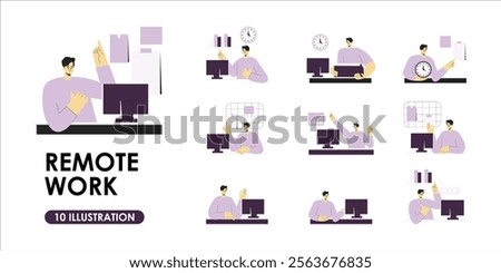 Flat Illustration of a Man in Remote Work Mode