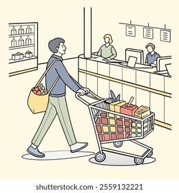 A flat illustration of a man shopping for grocery