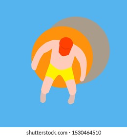 flat illustration, man sitting on a float. vector illustration.