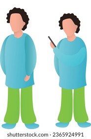 Flat Illustration of a Man standing straight and holding a phone looking at screen business technology vector 