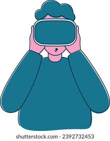 Flat illustration of a man in VR glasses, modern gadget.