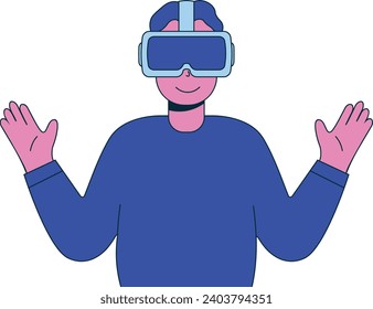 Ilustración plana de un hombre con gafas VR, gadget moderno.