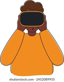 Ilustración plana de un hombre en gafas de realidad virtual, gadget moderno.
