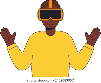 Ilustración plana de un hombre en gafas de realidad virtual, gadget moderno.