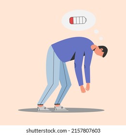 Flat illustration of a man who is exhausted, tired, and bored