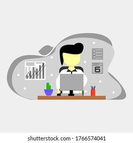 flat illustration of a man working at a computer with a minimalist and elegant interior
