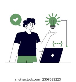 Flache Illustration eines von zu Hause aus arbeitenden Mannes. Geschäftsmann sitzt am Schreibtisch und benutzt einen Laptop. Konzept der Zeit oder des Projektmanagements.