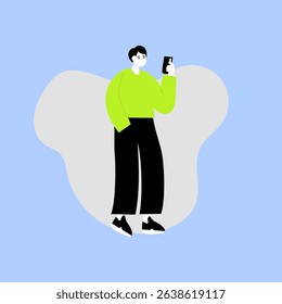 Flat illustration of a man working from home. Businessman sitting at desk and using laptop. Concept of time or project management