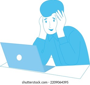 flat illustration man working on laptop anxious and confused