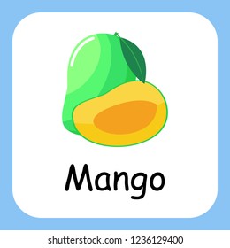 Flat Illustration of Mango with Text Vector Design. Education for Kids.
