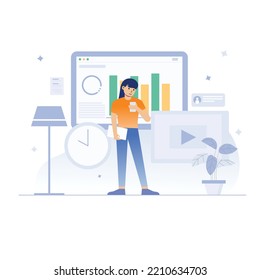 Flat illustration with marketing theme., Create your own Projects or work in the easiest way with these Illustrations, perfect for your business, branding, service projects. This illustration is 100% 