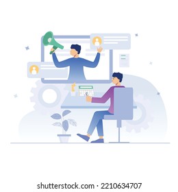 Flat illustration with marketing theme., Create your own Projects or work in the easiest way with these Illustrations, perfect for your business, branding, service projects. This illustration is 100% 