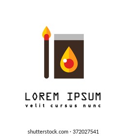 Flat Illustration of matches and a match box with flame.