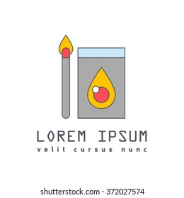 Flat Illustration of matches and a match box with flame.
