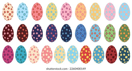 Flat illustration material set of egg with floral pattern