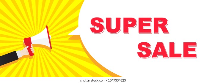 Flat illustration Megaphone with a cloud for announcement. Vector sign of a loudspeaker from a text template.
