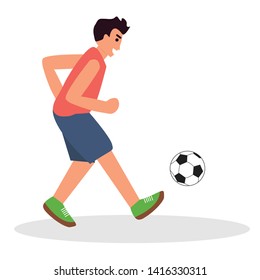 Flat illustration of men playing beach football on the beach. Summer activities.