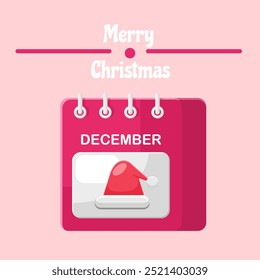 Flat illustration merry christmas calendar with santa hat