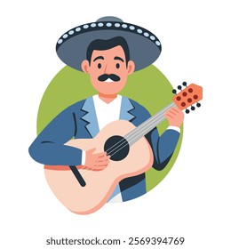 A flat illustration of mexican guitarist man