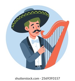 A flat illustration of mexican harp player