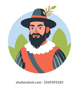 A flat illustration of mexican hernan cortes