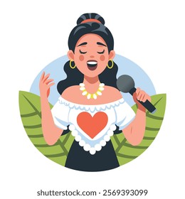 A flat illustration of mexican woman singer 