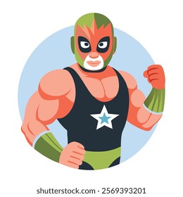  A flat illustration of mexican wrestler character 