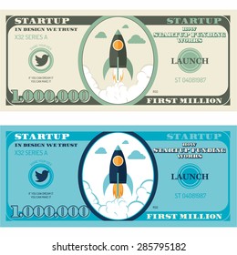 Flat Illustration Of Million Dollar Money Bill, How Start Up Funding Works,