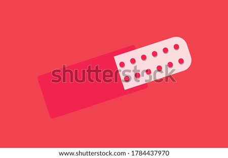 Flat illustration of mini pills with red background. Red and white concept.