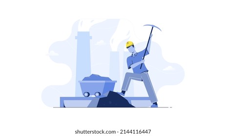 Flat illustration of mining. A worker illustration. Miner illustration. Vector illustration.