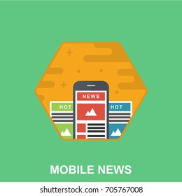 Flat Illustration of a Mobile News Concept. Mobile Screens with News feed
