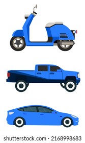 flat illustration mobile pick up scoter motor vehicles transportation, editable color. let's make your design easier