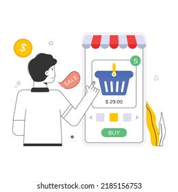 A flat illustration of mobile purchase for web and apps