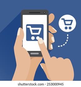 Flat illustration mobile screen shop