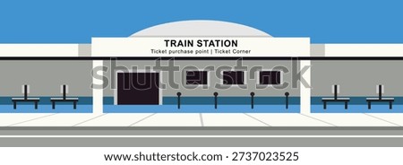 Flat Illustration of a Modern Train Station Building. Railway station. Train transit. Train ticket. Public service.