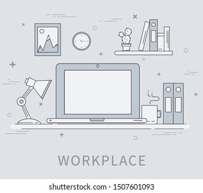 Flat illustration of modern workplace. Minimalistic creative style for design