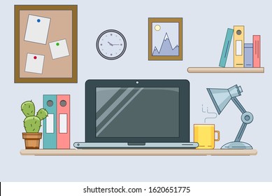Flat illustration of modern workplace. Minimalistic vector creative style for design
