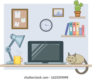Flat illustration of modern workplace. Vector Minimalistic creative style for design
