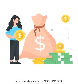 Flat illustration of money bag in an editable design