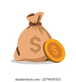 Flat illustration of money icons: dollar, gold, banknote, and money bag. Simple financial vector set for design.