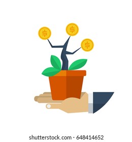Flat illustration of a money planted in a brown pot