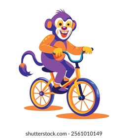 A flat illustration of a monkey riding a bicycle in circus 

