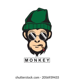 flat illustration of monkey, t-shirt, and logo used for print