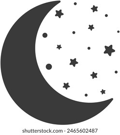 Ilustración plana de la luna y las estrellas aisladas sobre fondo blanco. 