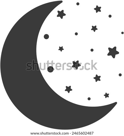Flat illustration of moon and stars isolated on white background. 
